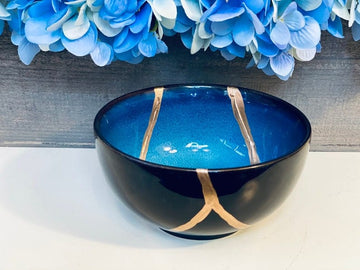 Kintsugi Bowl, Home Decor, Personalized Gifts, Home Gifts, Kintsugi Repaired Blue Stoneware Bowl Gold Inlaid